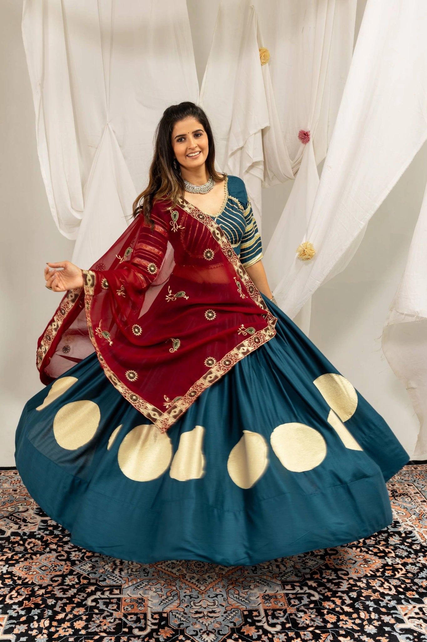 Rama Blue Rayon Blend Lehenga Dance Pose – KL202 – Kalyanja